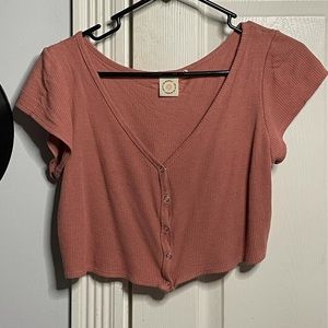 Pink button up cropped shirt